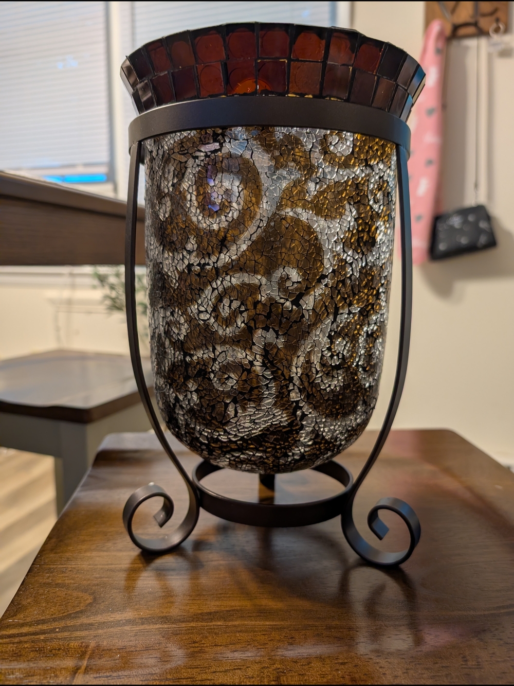 PartyLite Amaretto Swirl Mosaic Glass Decorative Candle Holder